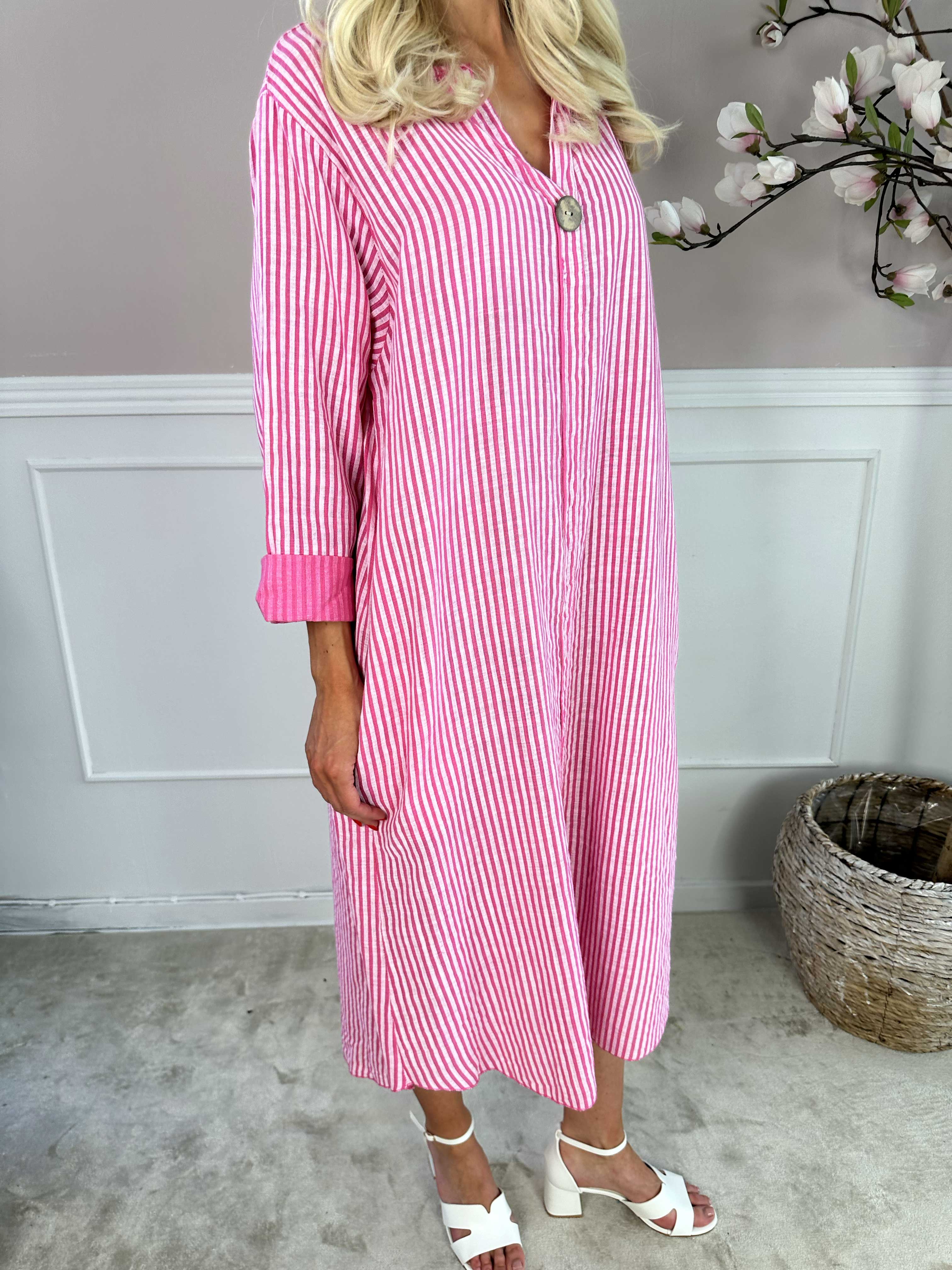 Arizona Stripe - Lang bomuldskjole i hørlignende stof